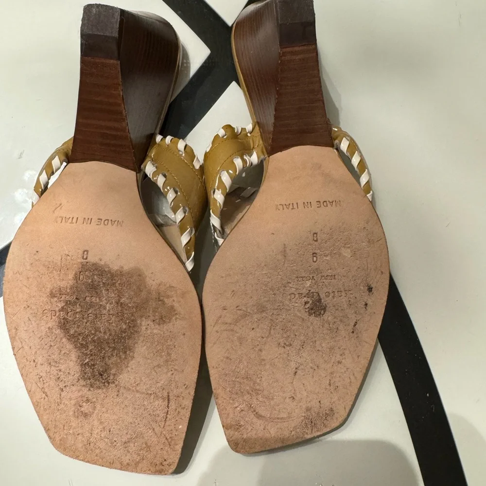 Kate Spade Tan and Red Mule Sandals with Braided Trim - Picture 3 of 6